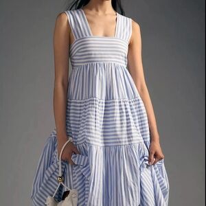 Anthropologie Blue and White Striped Maxi Dress